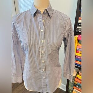 Banana Republic Women's Navy Striped Button Down Shirt